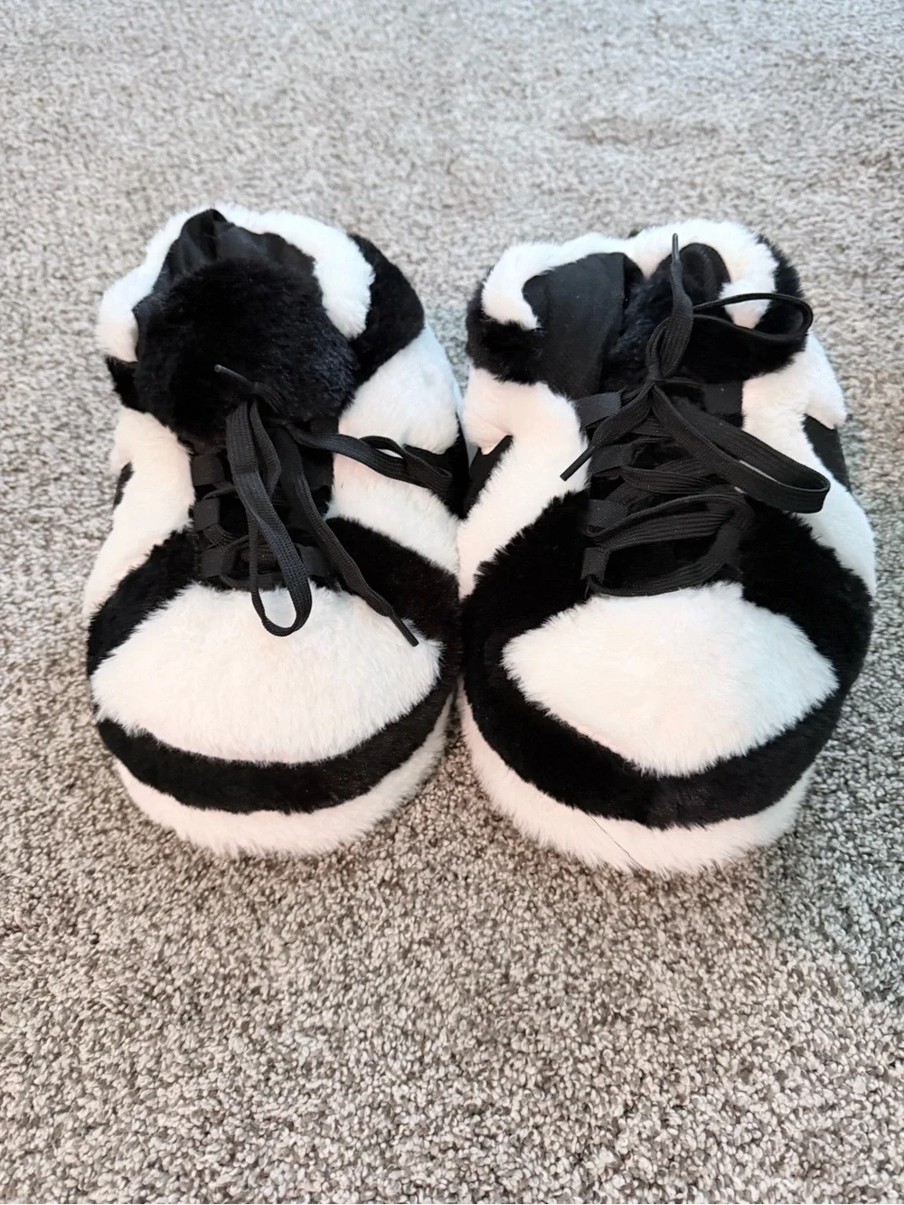 Nike Black and White Fuzzy Swoosh Slide Slippers
